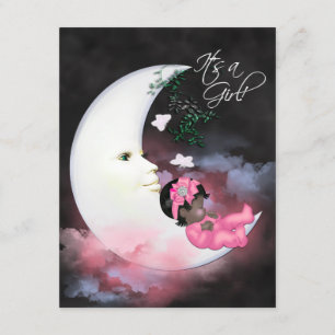 Invitation Douche pour bébé afro-américaine Lune rose