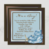 Invitation Douche pour bébé Brown et bleu (Devant / Derrière)