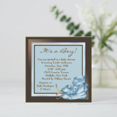 Invitation Douche pour bébé Brown et bleu (Debout devant)