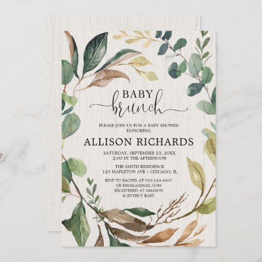 Invitation Douche pour bébé brunch rustique automne neutre ge (Devant / Derrière)