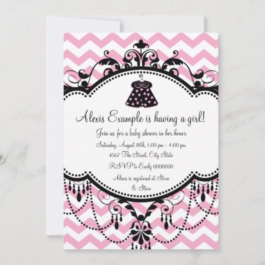 Invitation Douche pour bébé Chevron rose (Dos)