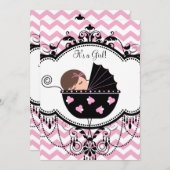 Invitation Douche pour bébé Chevron rose (Devant / Derrière)