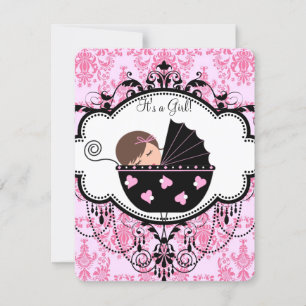 Invitation Douche pour bébé Damas rose