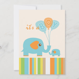 Invitation Douche pour bébé éléphant colorée personnalisable