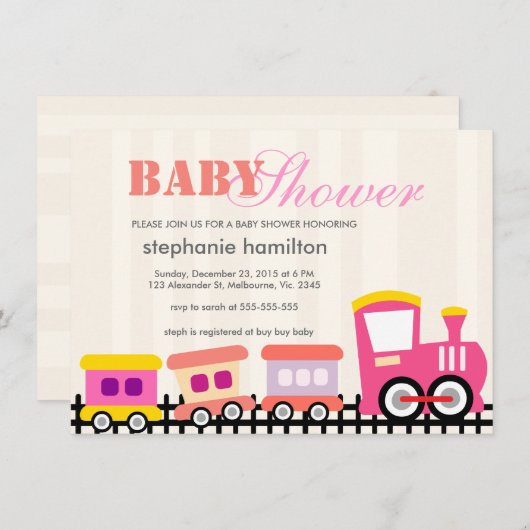 Invitation Douche pour bébé en train de transport personnalis (Devant / Derrière)