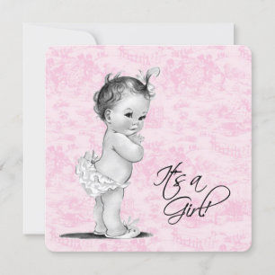 Invitation Douche pour bébé fille en toile rose Vintage