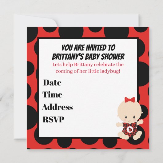 Invitation douche pour bébé fille ladybug (Dos)