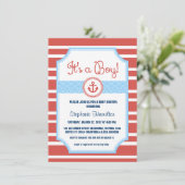 Invitation Douche pour bébé nautique à ancre (Debout devant)