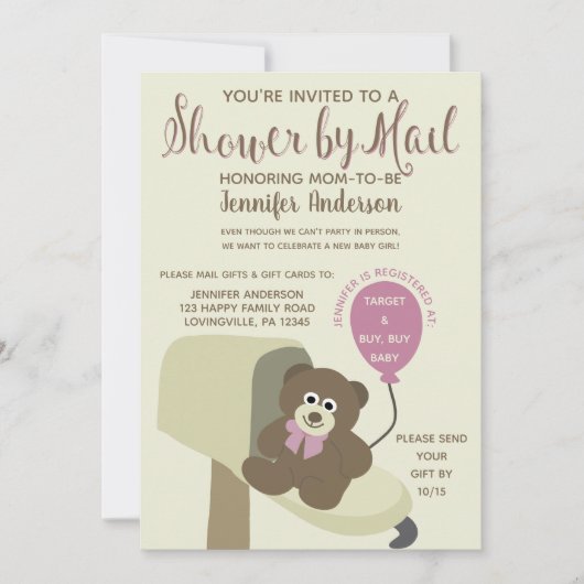 Invitation Douche pour bébé par courrier Teddy Bear (Devant)