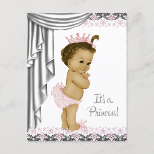 Invitation Douche pour bébé princesse rose et gris
