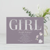 Invitation Douche pour bébé Rose d'argent violet (Debout devant)