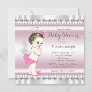 Invitation Douche pour bébé rose et gris Angel Pearl