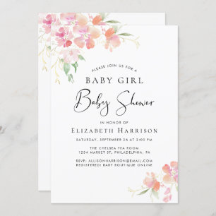 Invitation Douche pour bébé rose floral avec option virtuelle