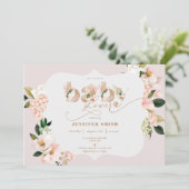 Invitation Douche pour bébé rose pâle rose et élégant (Debout devant)