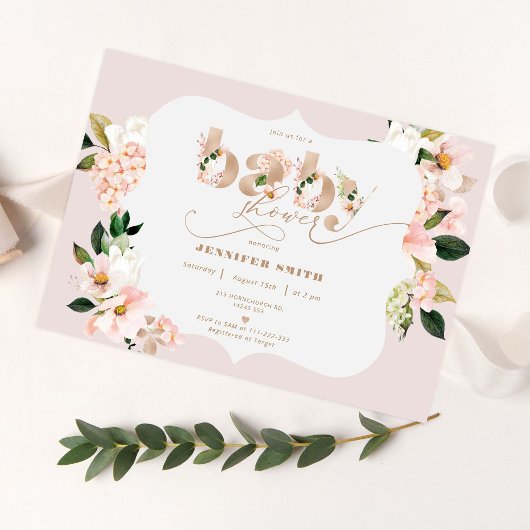 Invitation Douche pour bébé rose pâle rose et élégant