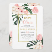Invitation Douche pour bébé rose tropical (Devant / Derrière)