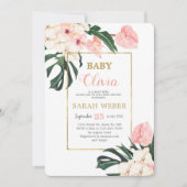 Invitation Douche pour bébé rose tropical (Devant)