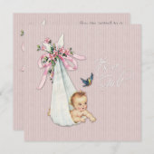 Invitation Douche pour bébé rose vintage (Devant / Derrière)