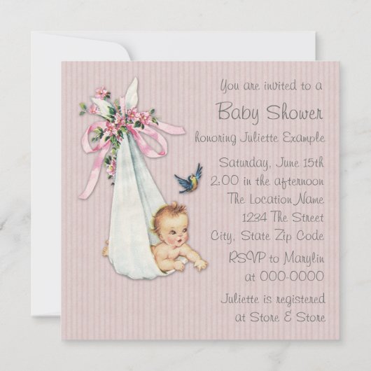 Invitation Douche pour bébé rose vintage (Dos)
