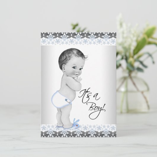 Invitation Douche pour bébé vintage (Debout devant)
