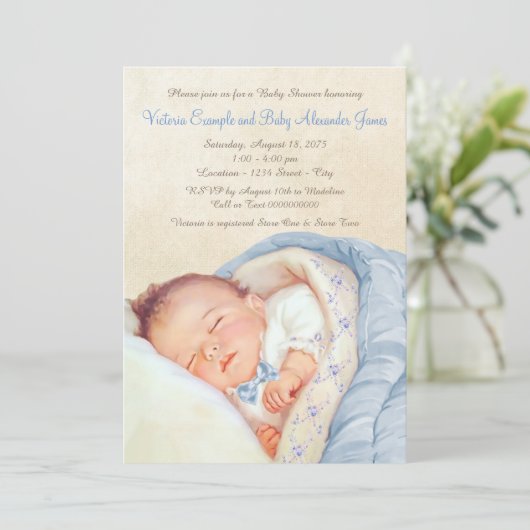 Invitation Douche pour bébé vintage (Debout devant)
