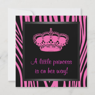 Invitation Douche pour bébé Zebra Rose de la princesse Crown