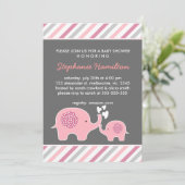 Invitation Douche pour bébés à rayures d'éléphant sur mesure (Debout devant)