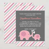 Invitation Douche pour bébés à rayures d'éléphant sur mesure (Devant / Derrière)