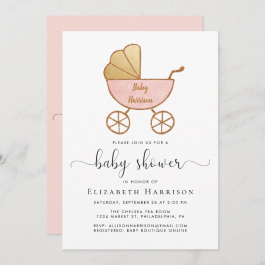 Invitation Douche pour bébés avec option virtuelle rose (Devant / Derrière)