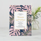 Invitation Douche pour couple de mariages de marine feuille r (Debout devant)