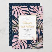 Invitation Douche pour couple de mariages de marine feuille r (Devant / Derrière)