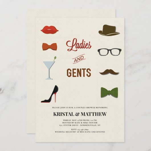 Invitation Douche pour couples Dames et Messieurs (Devant / Derrière)