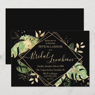 Invitation Douche pour déjeuner nuptiale Tropical Black & Gol