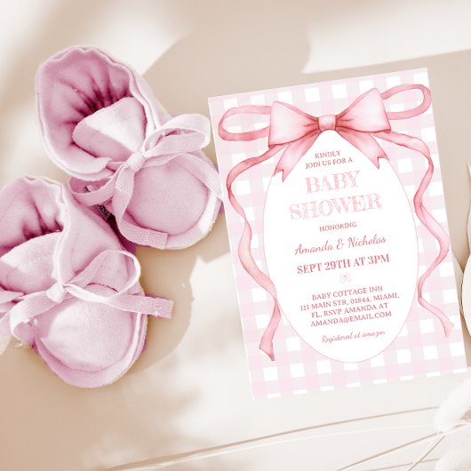 Invitation Douche pour fille rose En vichy garçon
