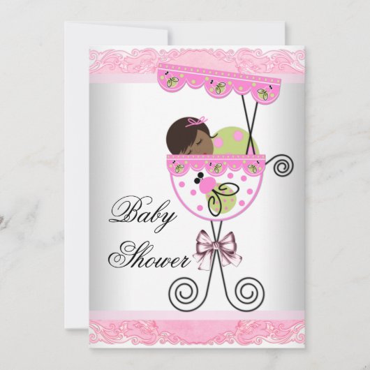 Invitation Douche pour fille rose et verte (Devant)