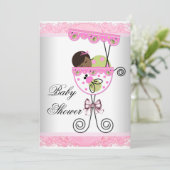 Invitation Douche pour fille rose et verte (Debout devant)