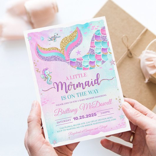 Invitation Douche pour fille sous le Baby shower de sirène de