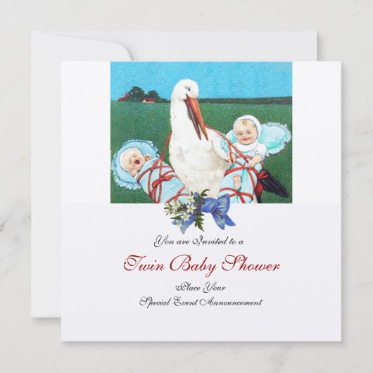 Invitation DOUCHE POUR GARÇON STORK TWIN, champagne métalliqu (Devant)