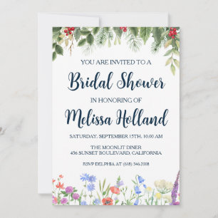 Invitation Douche pour mariée d'hiver des fleurs sauvages lun