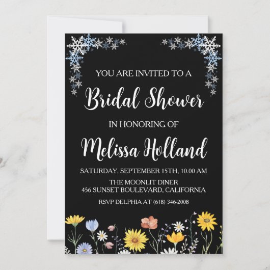 Invitation Douche pour mariée d'hiver des fleurs sauvages lun (Devant)