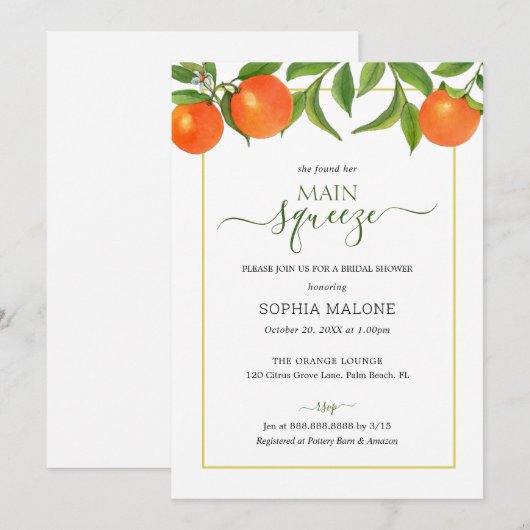 Invitation Douche principale Squeeze Orange Bride (Devant / Derrière)