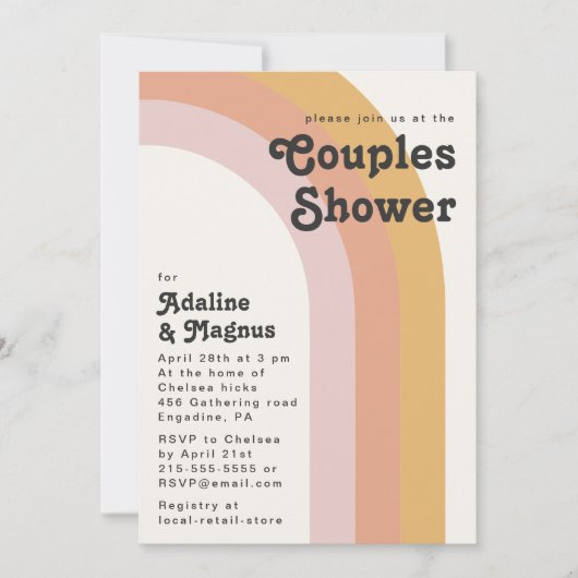 Invitation douche Rainbow Couples Retro 70 moderne (Devant)
