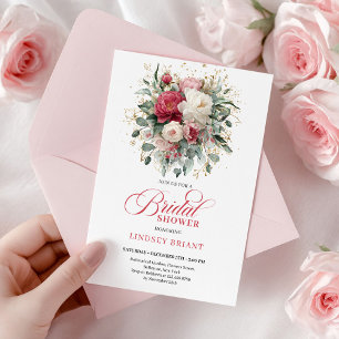Invitation Douche Romantique Bohème Bourgogne Fleurs Blanches