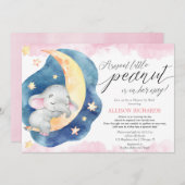 Invitation Douche rose bébé éléphant par baby shower postal (Devant / Derrière)