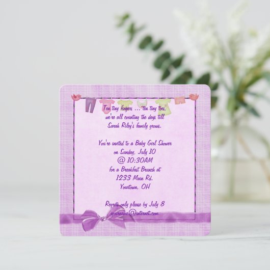 Invitation Douche rose bébé fille (Debout devant)