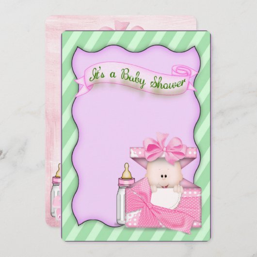 Invitation Douche rose bébé fille (Devant / Derrière)