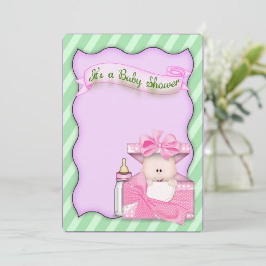 Invitation Douche rose bébé fille (Debout devant)