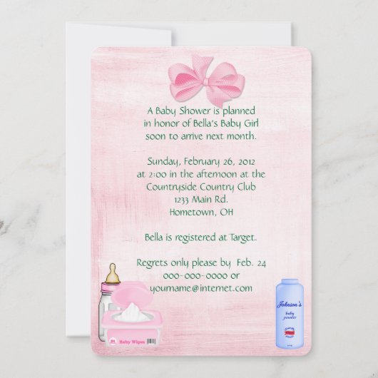 Invitation Douche rose bébé fille (Dos)