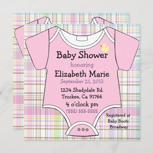 Invitation Douche rose d'équipement de bébé (Devant / Derrière)