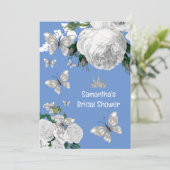Invitation Douche rose élégante bleu argenté et blanche (Debout devant)